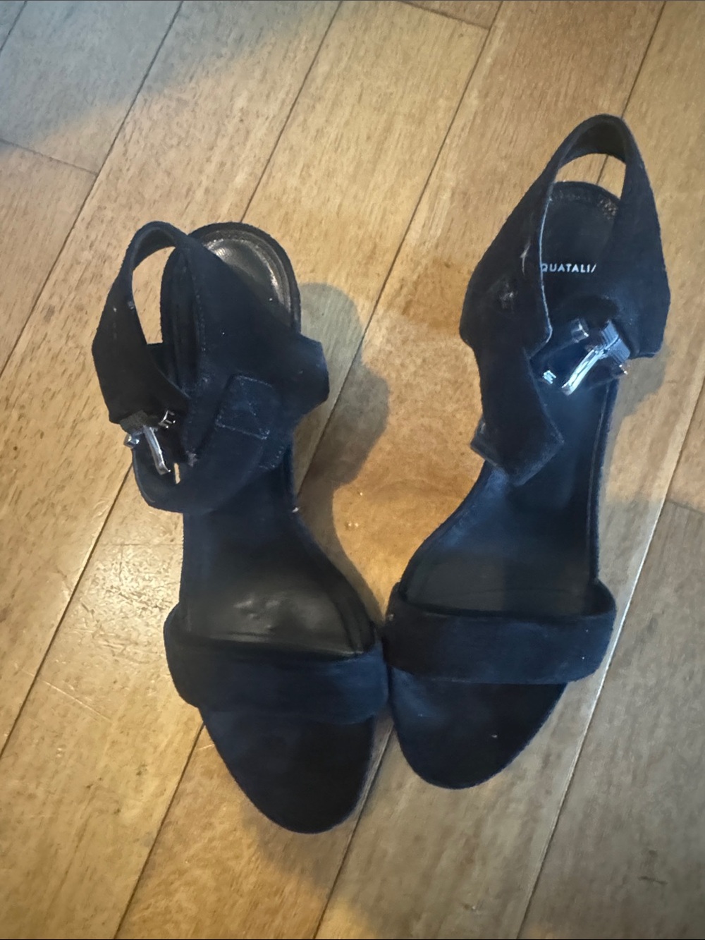 Aquatalia Italian Black Suede Open-Toe Ankle-Strap Heels